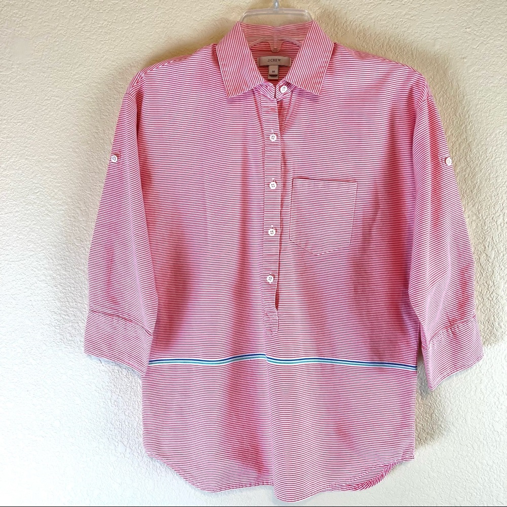J. Crew Women’s Red/White Striped Boyfriend Popover Cotton Shirt. Sz 00